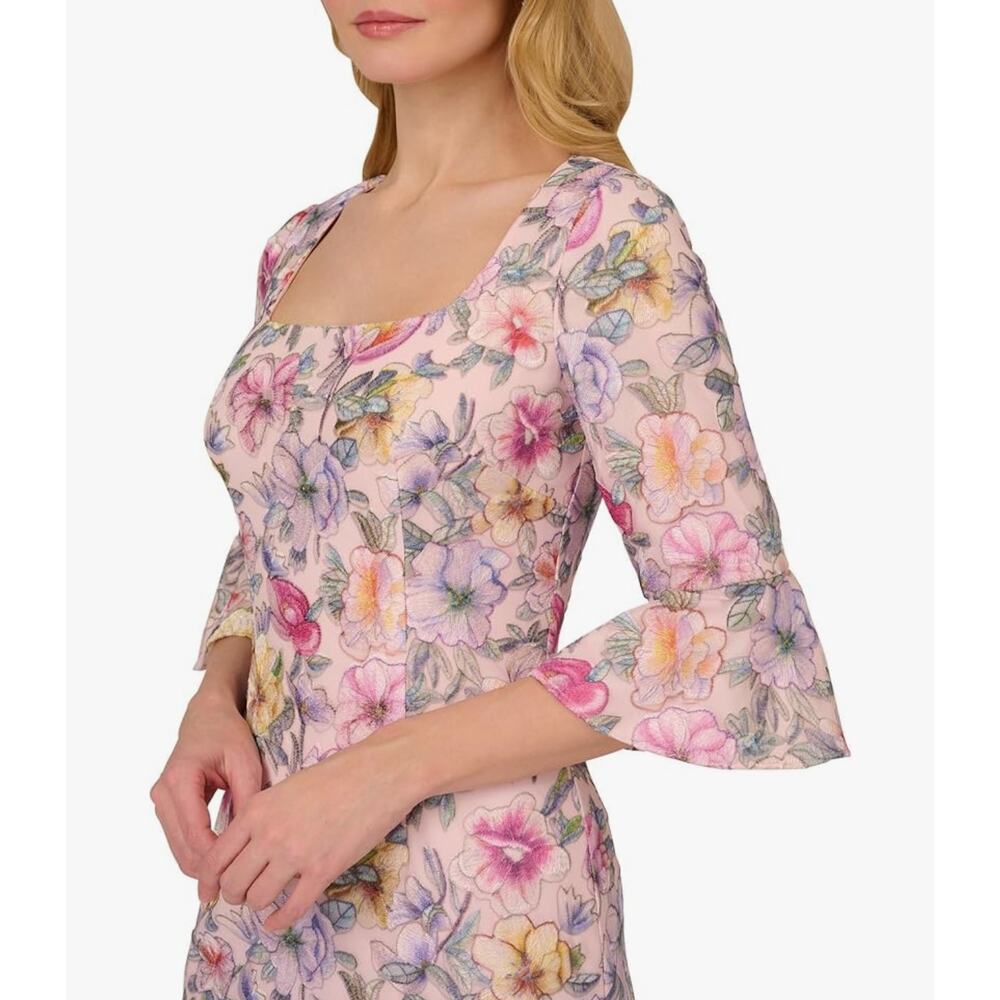 Adrianna Papell Floral Embroidered Mesh Sheath Dress Blush Pink Size 8 NWT - Picture 10 of 12